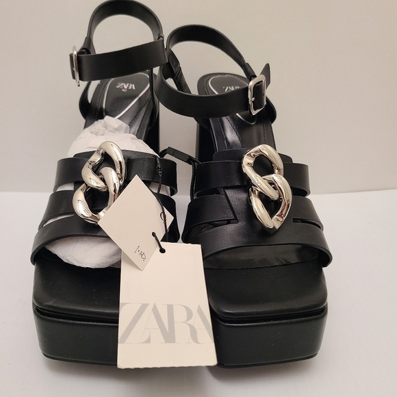 ZARA STRAPPY PLATFORM HEEL SANDALS SIZE 9US Black | 3345/910 - Picture 9 of 14